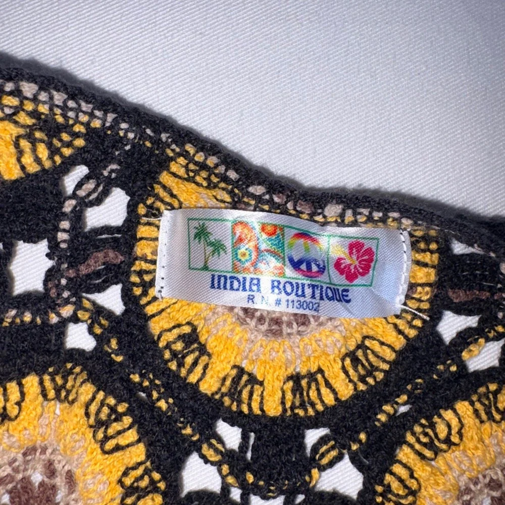 India Boutique Crochet Sunflower Midi Dress small Black Boho Festival Knit - Picture 4 of 9